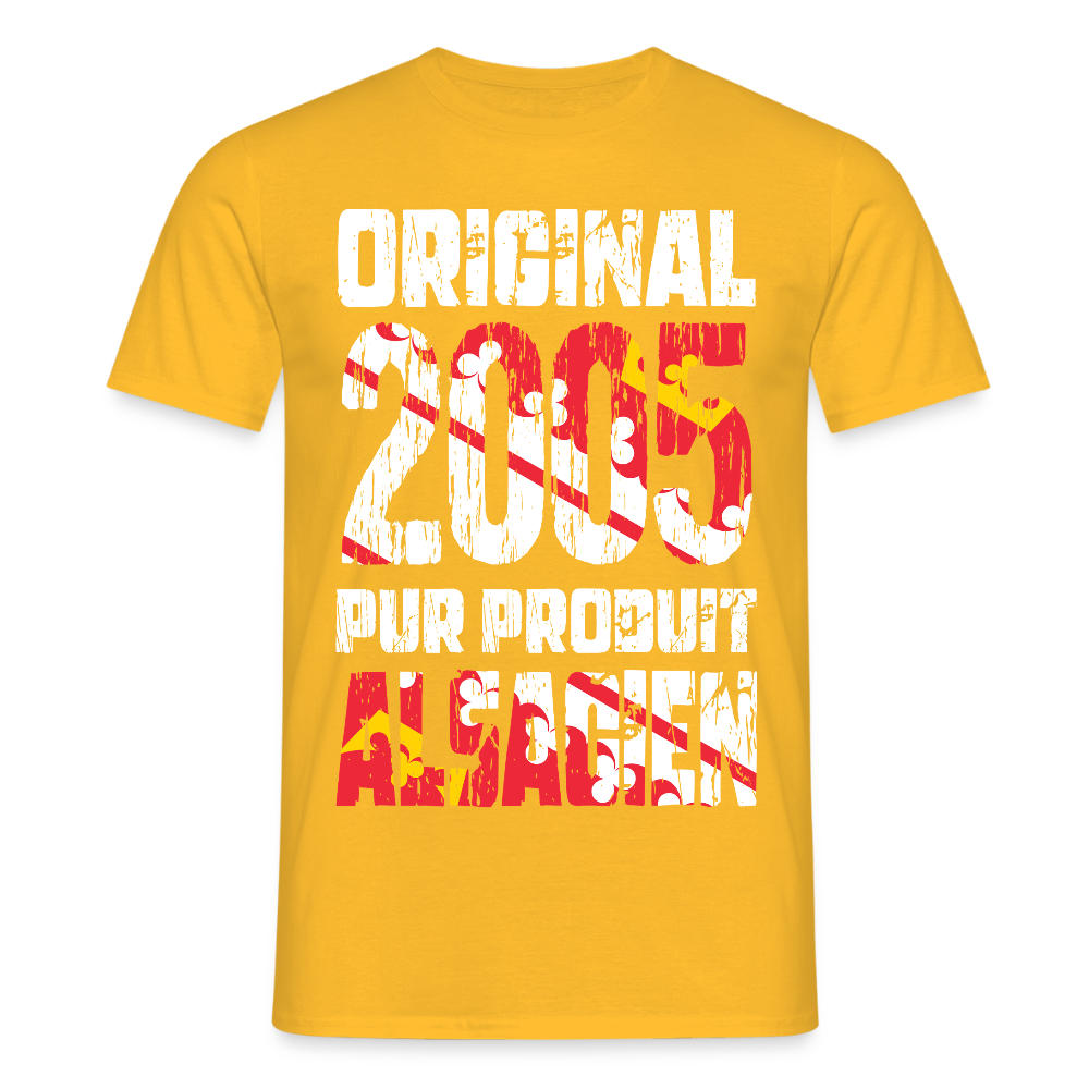 T-shirt Homme - Anniversaire 20 Ans - Original 2005 - Pur produit Alsacien - jaune