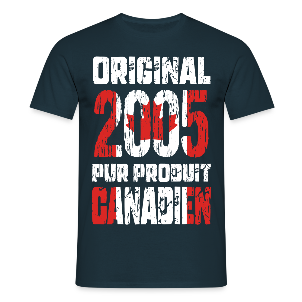 T-shirt Homme - Anniversaire 20 Ans - Original 2005 - Pur produit Canadien - marine
