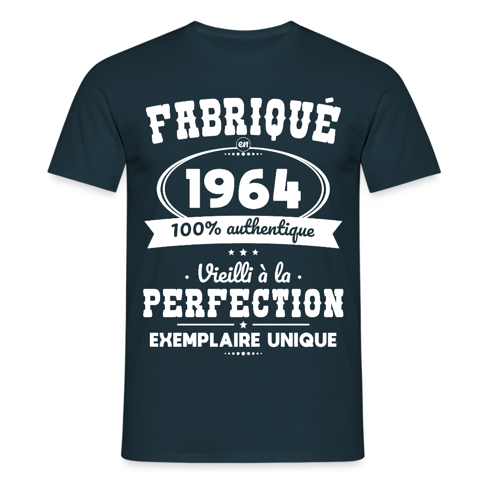 T-shirt Homme - Anniversaire 61 Ans - Fabriqué en 1964 - marine