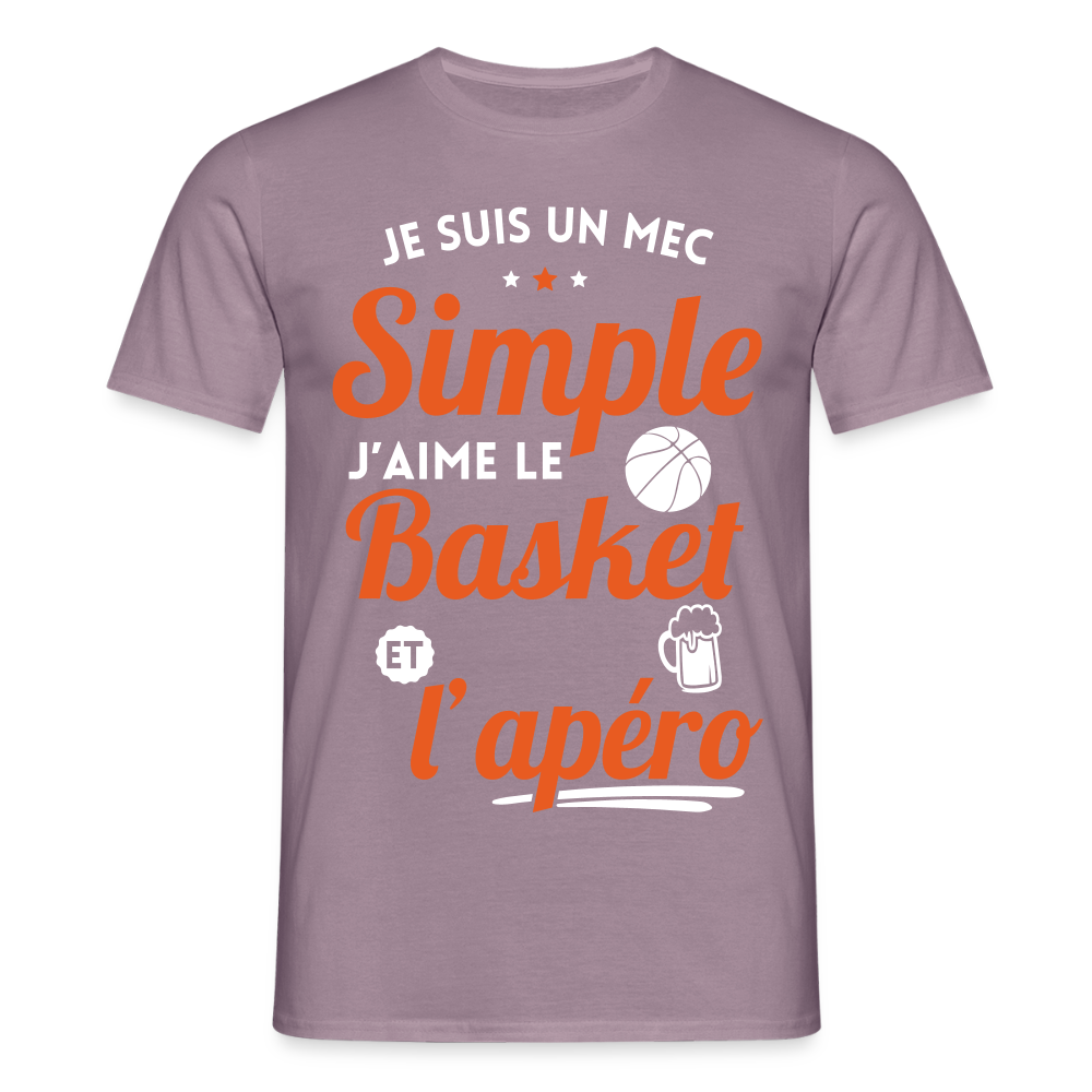T-shirt Homme - J'aime le basket et l'apéro - mauve gris