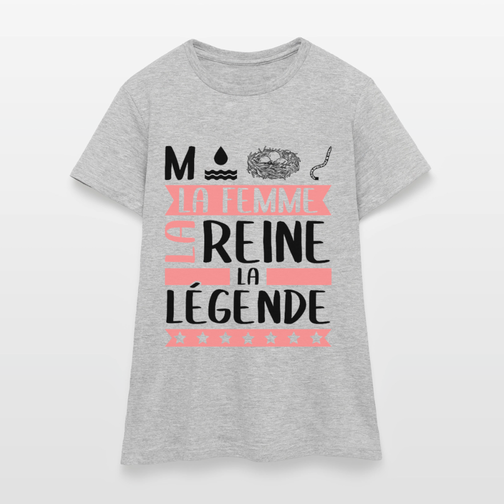 T-shirt femme coloris clair Monique rébus – La femme, la reine, la légende - gris chiné