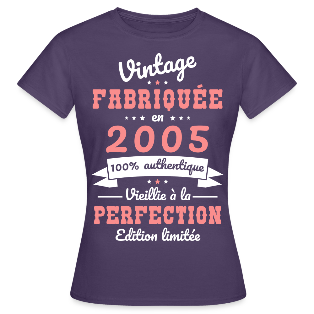 T-shirt Femme - Anniversaire 20 Ans - Vintage fabriquée en 2005 - violet foncé