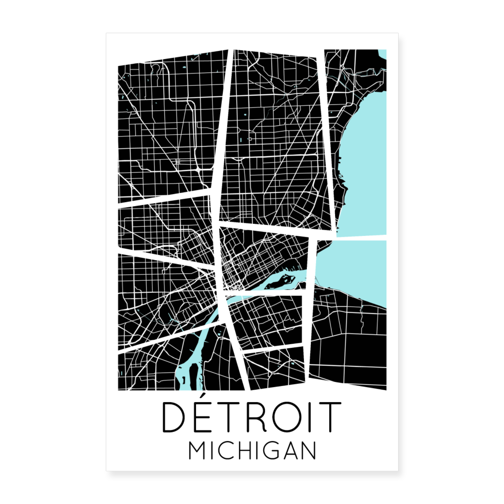 Poster Détroit - Plan Détroit - 40 x 60 cm - blanc