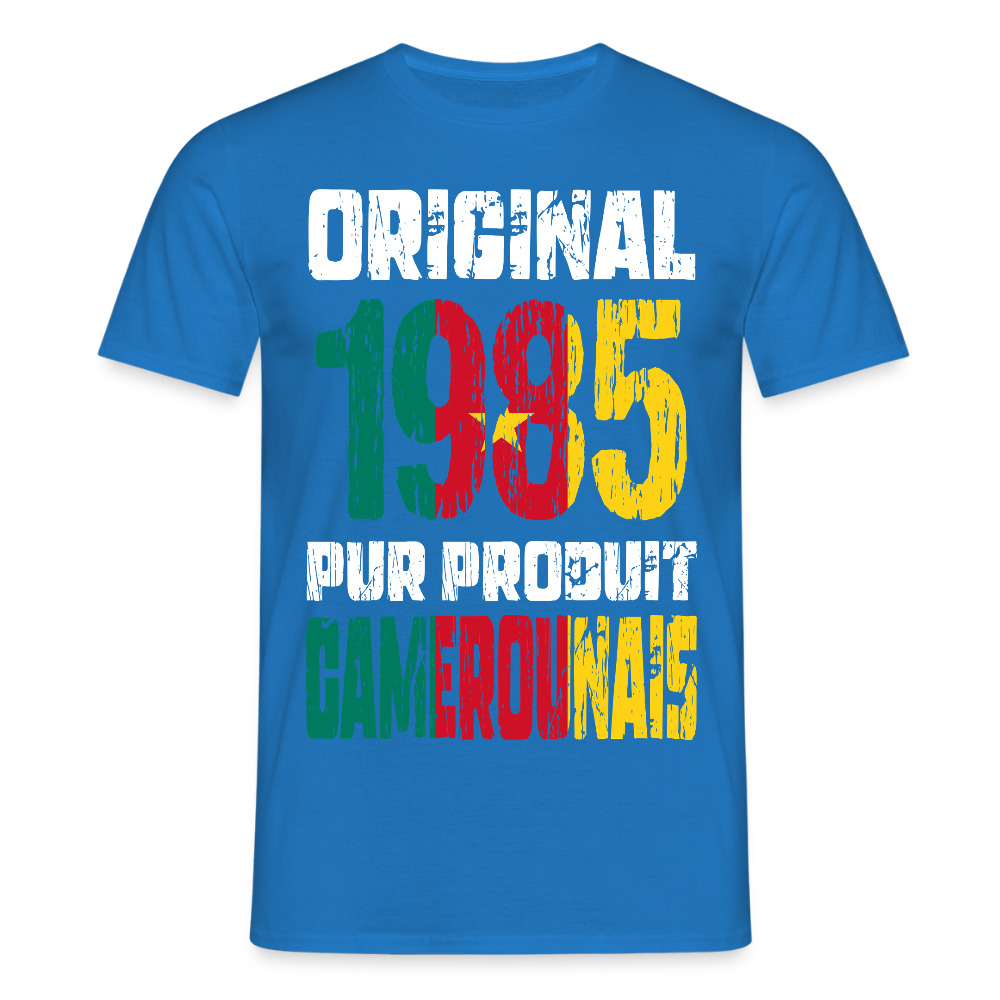 T-shirt Homme - Anniversaire 40 Ans - Original 1985 - Pur produit Camerounais - bleu royal