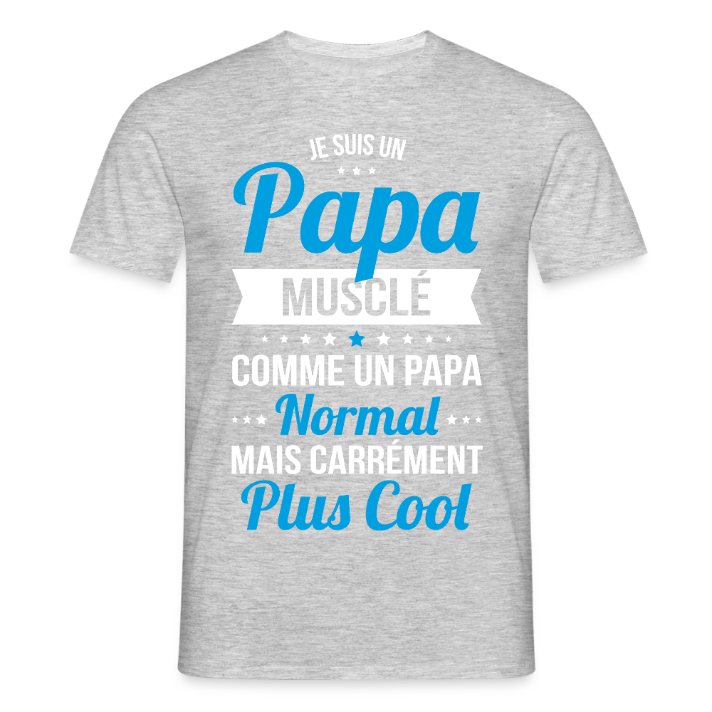 T-shirt Homme - Papa musclé plus cool - gris chiné