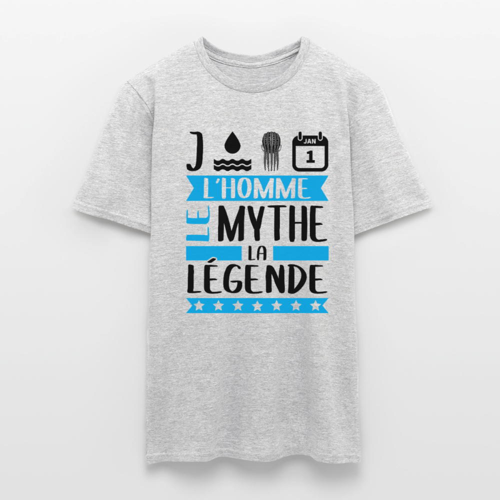 T-shirt homme coloris clair Jonathan en rébus – L’homme, le mythe, la légende - gris chiné