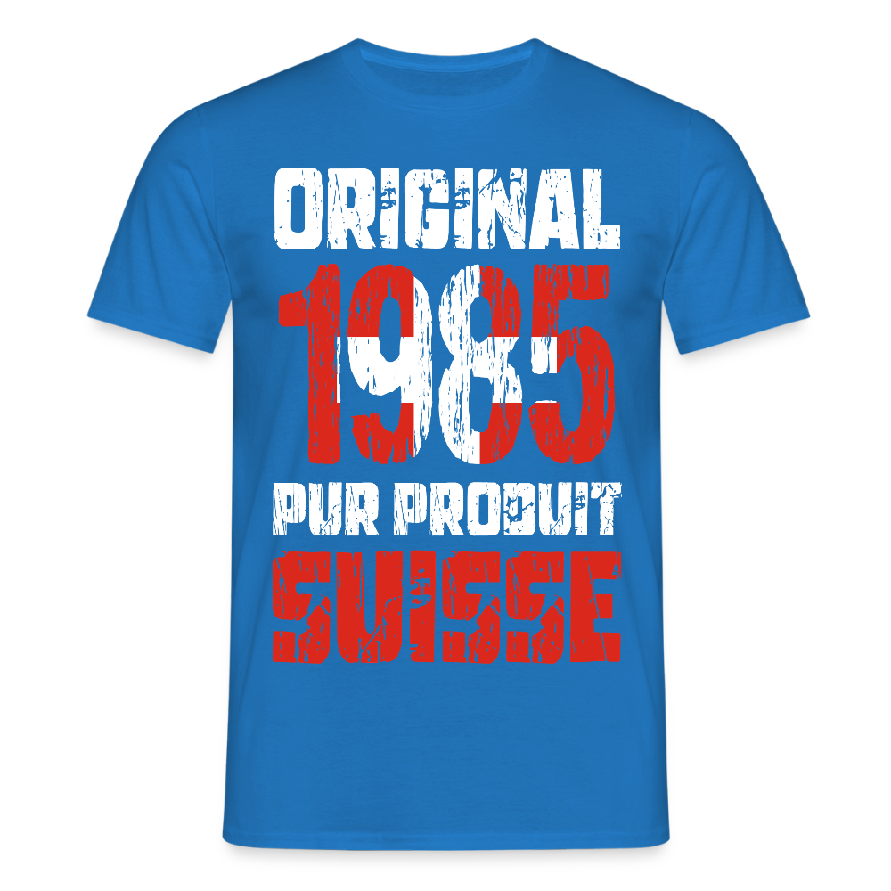 T-shirt Homme - Anniversaire 40 Ans - Original 1985 - Pur produit Suisse - bleu royal