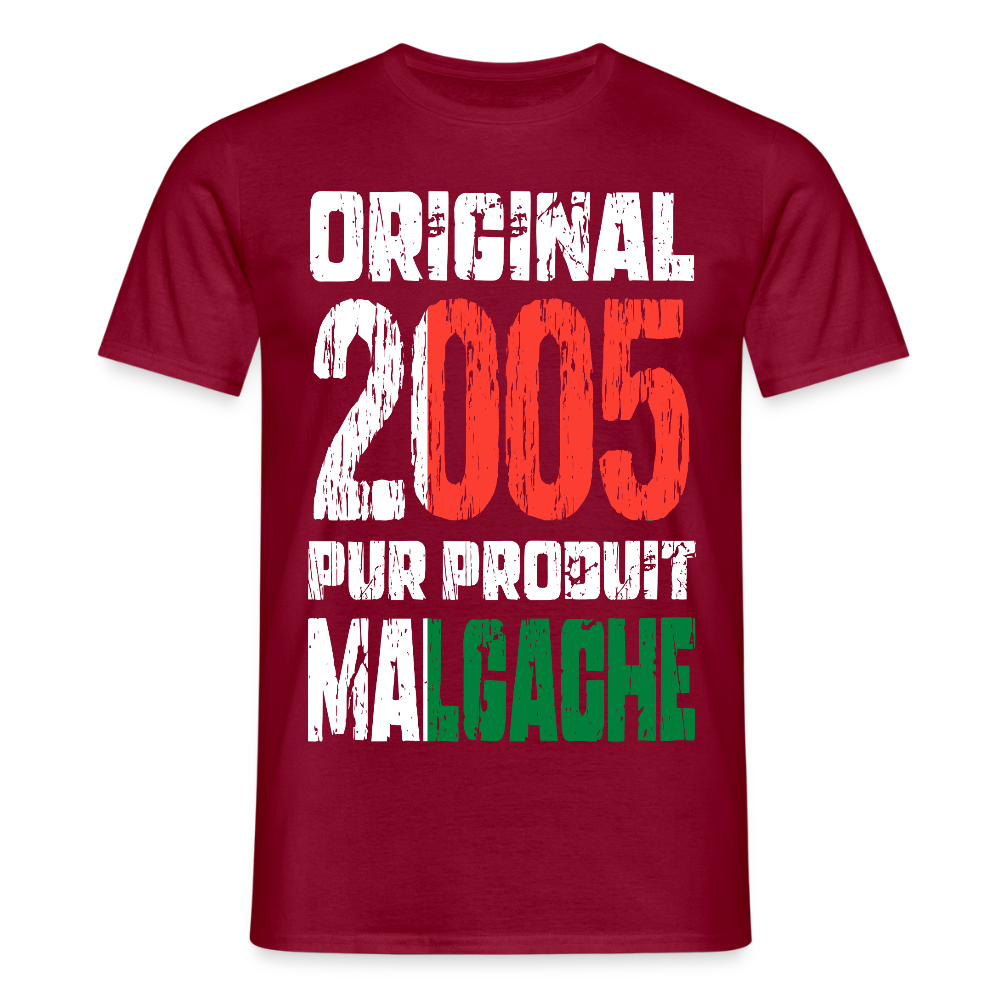 T-shirt Homme - Anniversaire 20 Ans - Original 2005 - Pur produit Malgache - rouge brique