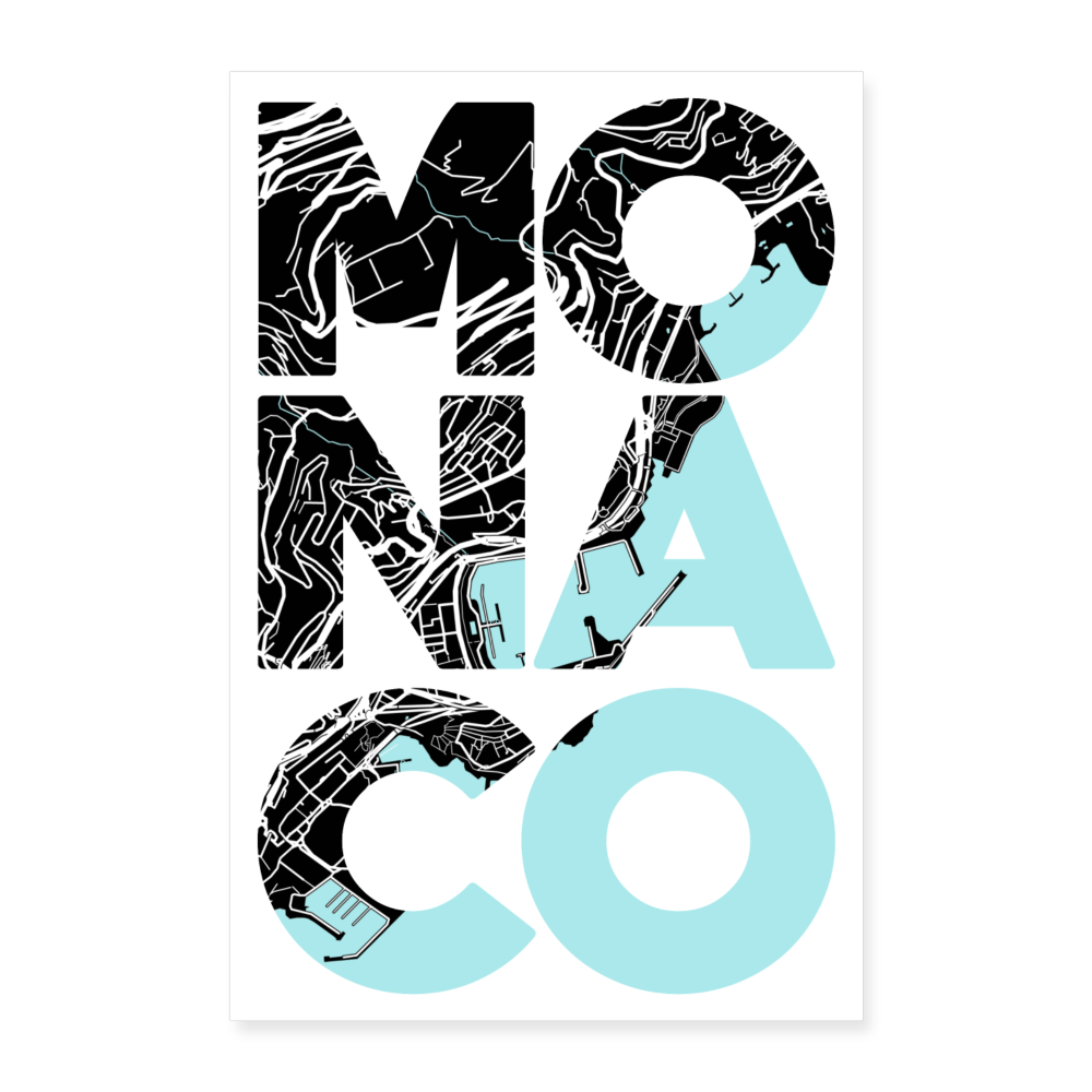 Poster Monaco - Plan Monaco - 40 x 60 cm - blanc
