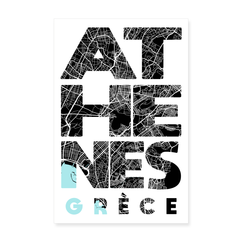 Poster Athènes - Plan Athènes - 20 x 30 cm - blanc