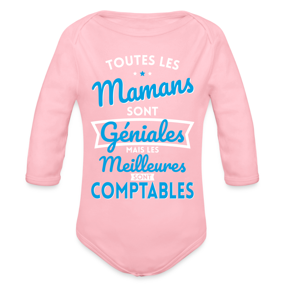 Body Bébé bio manches longues - Mamans géniales - Les meilleures sont comptables - rose clair