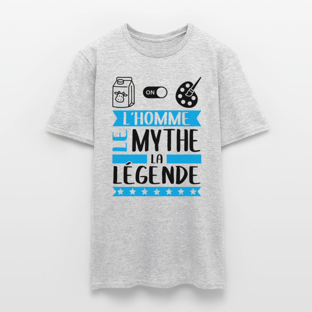 T-shirt homme coloris clair Léonard en rébus – L’homme, le mythe, la légende - gris chiné
