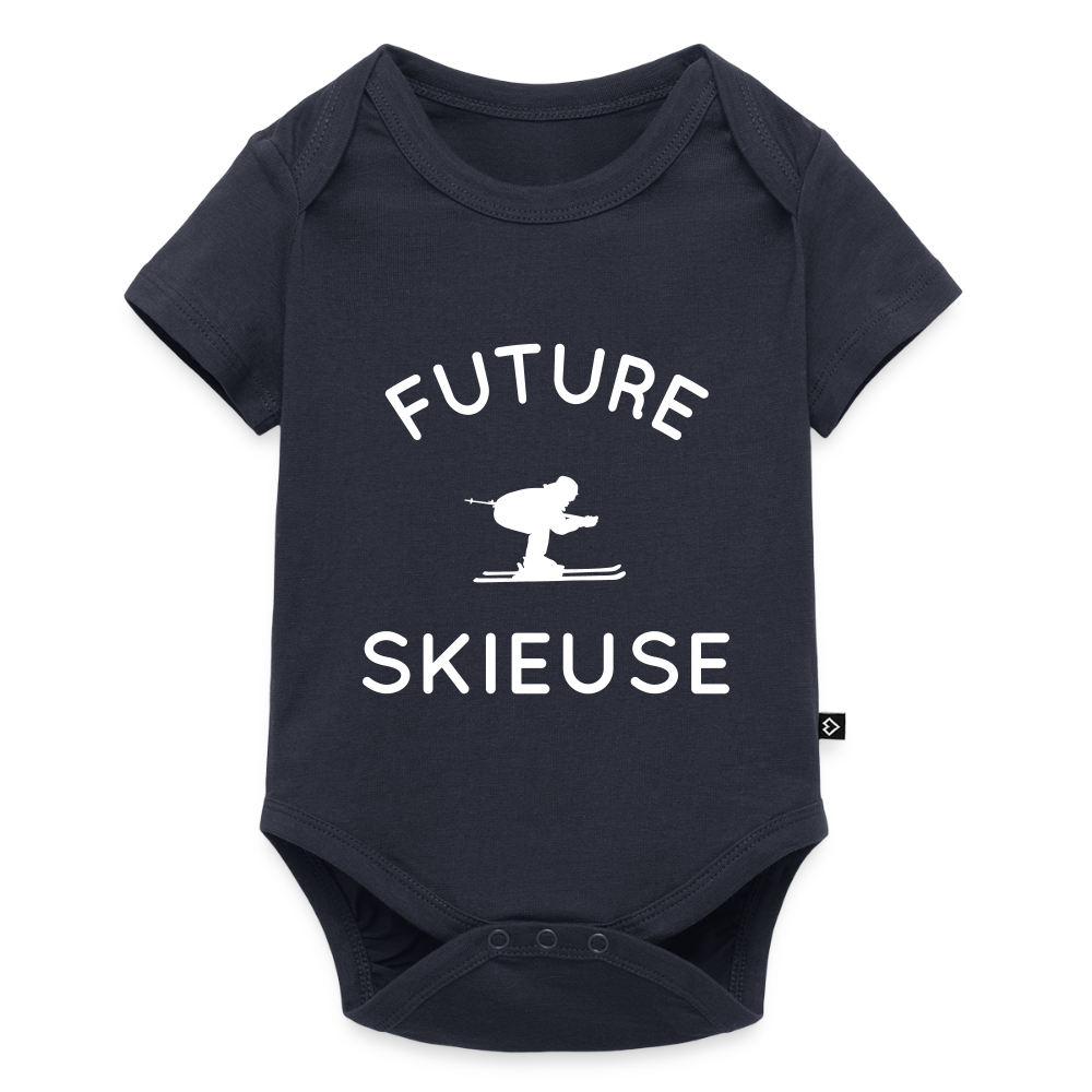 Body Bébé bio manches courtes - Future skieuse - bleu marine