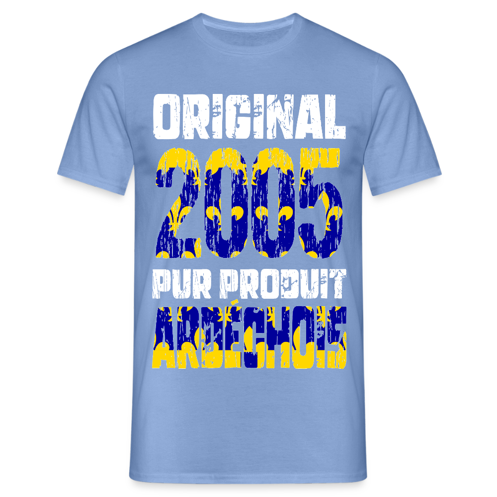 T-shirt Homme - Anniversaire 20 Ans - Original 2005 - Pur produit Ardéchois - carolina blue