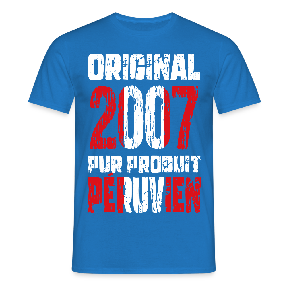 T-shirt Homme - Anniversaire 18 Ans - Original 2007 - Pur produit Péruvien - bleu royal