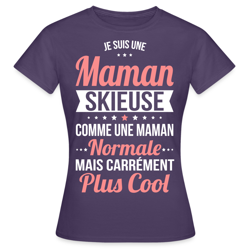 T-shirt Femme - Maman skieuse plus cool - violet foncé