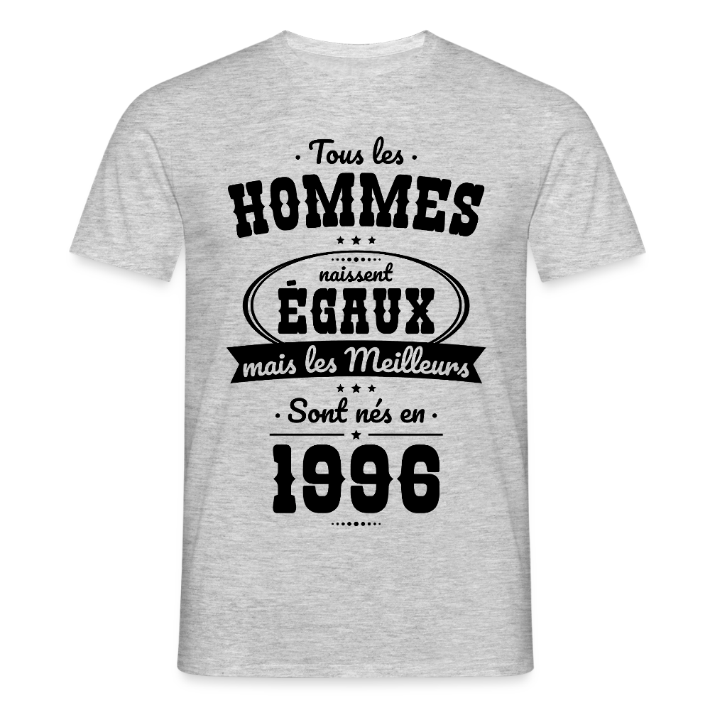 T-shirt anniversaire homme 30 ans coloris blanc – Les meilleurs sont nés en 1996 - gris chiné