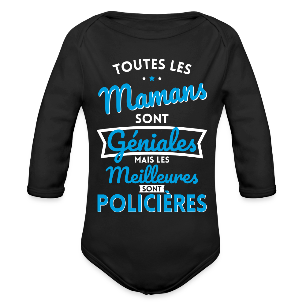 Body Bébé bio manches longues - Mamans géniales - Les meilleures sont policières - noir