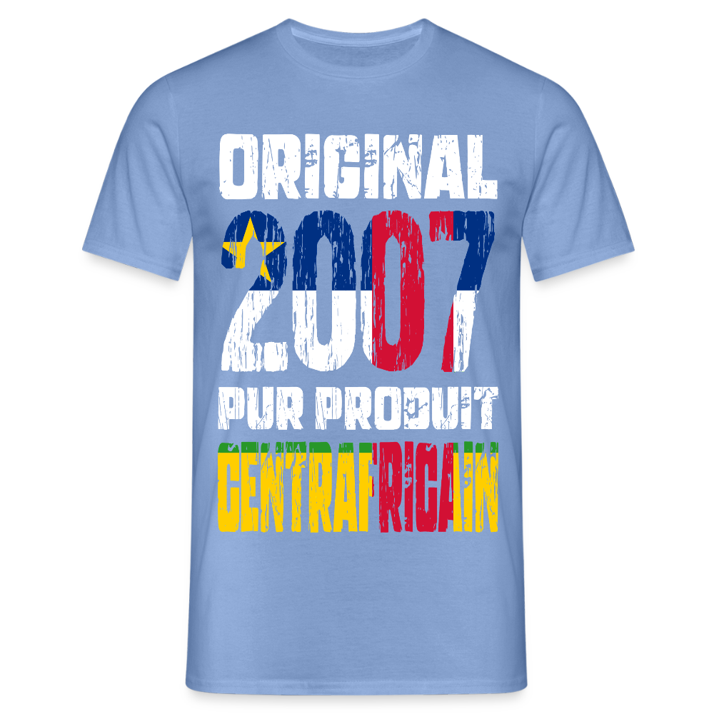 T-shirt Homme - Anniversaire 18 Ans - Original 2007 - Pur produit Centrafricain - carolina blue