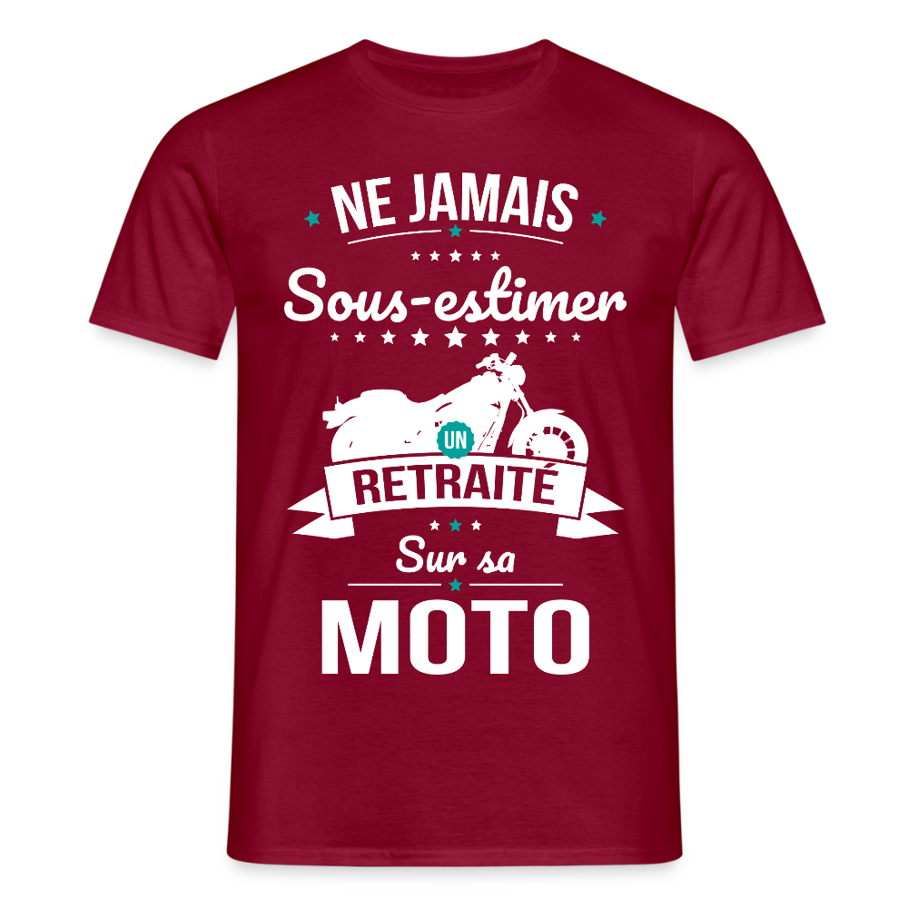 T-shirt Homme - Ne jamais sous-estimer un retraité sur sa moto - rouge brique