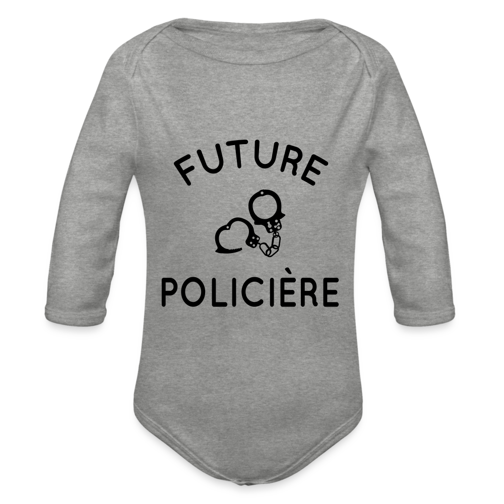 Body Bébé bio manches longues - Future policière - gris chiné