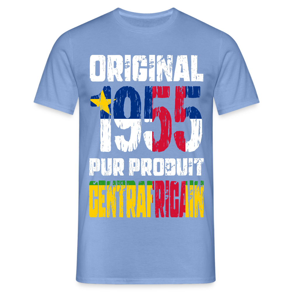 T-shirt Homme - Anniversaire 70 Ans - Original 1955 - Pur produit Centrafricain - carolina blue