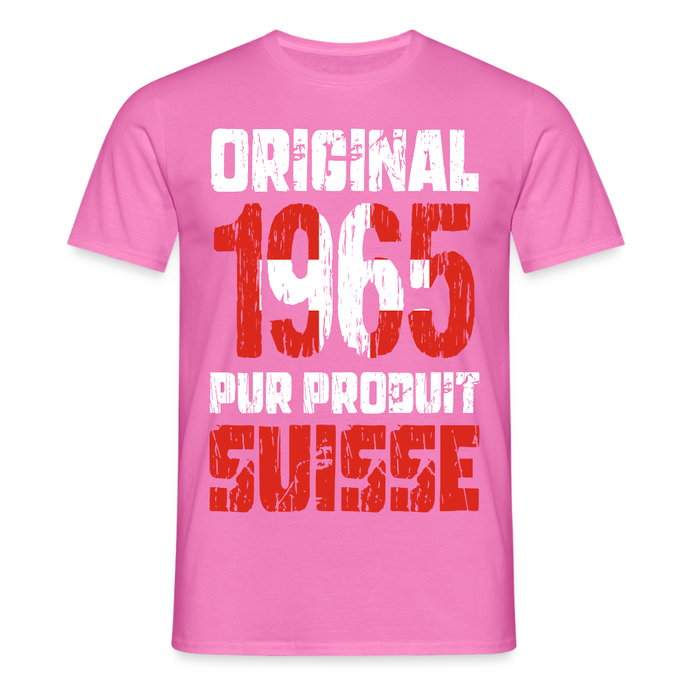 T-shirt Homme - Anniversaire 60 Ans - Original 1965 - Pur produit Suisse - rose