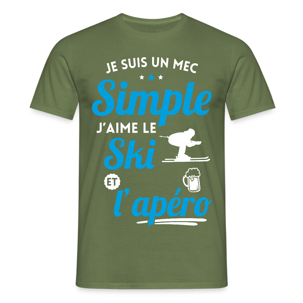 T-shirt Homme - J'aime le ski et l'apéro - vert militaire