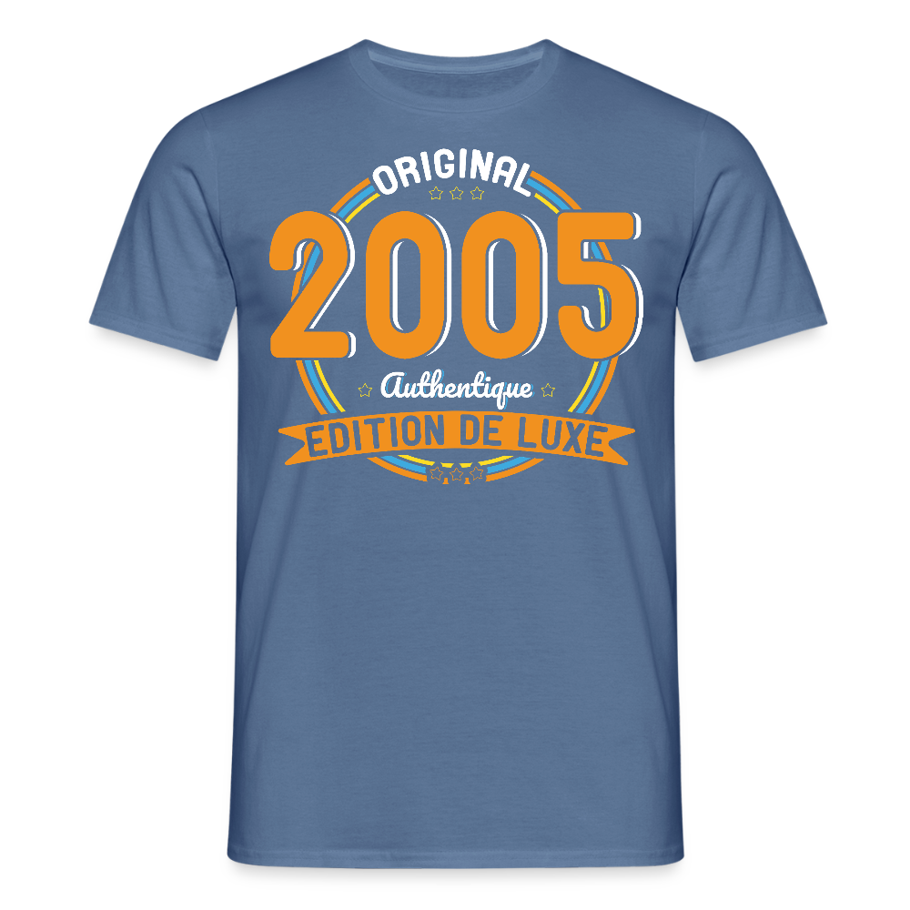 T-shirt Homme - Anniversaire 20 Ans - Original 2005 Authentique - bleu pigeon