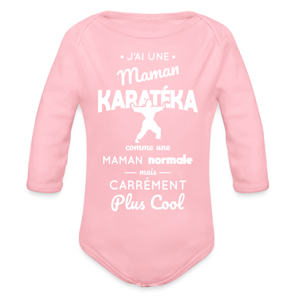 Body Bébé bio manches longues - J'ai une maman karatéka - rose clair