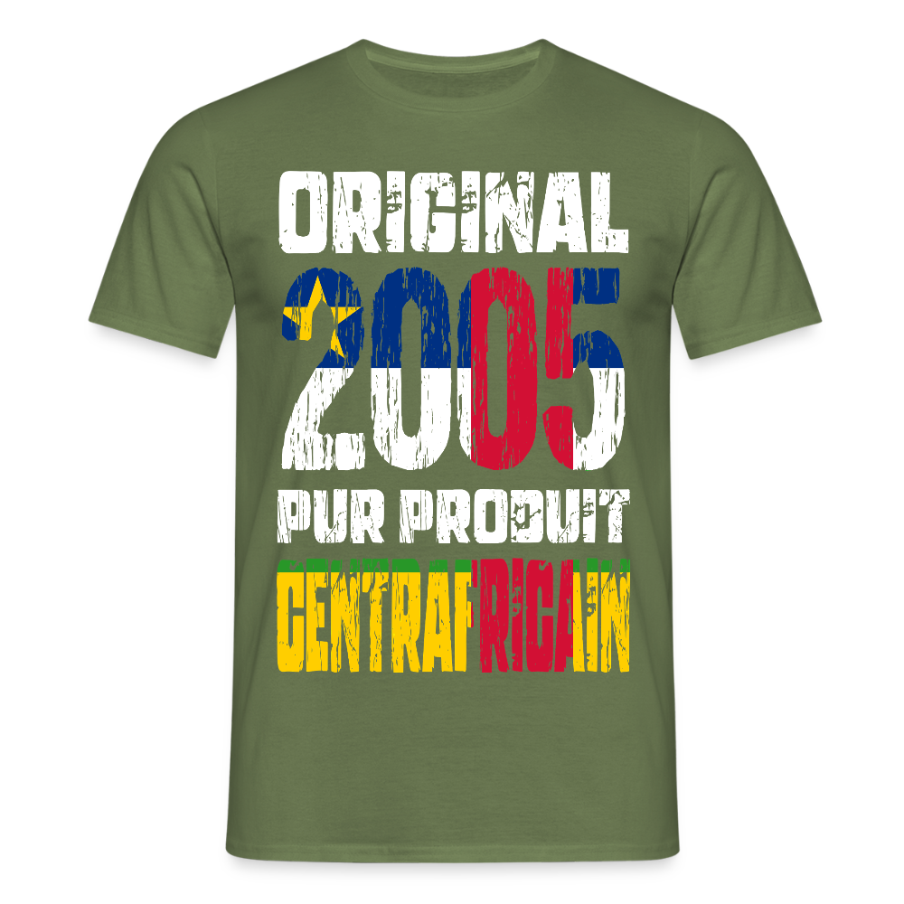 T-shirt Homme - Anniversaire 20 Ans - Original 2005 - Pur produit Centrafricain - vert militaire