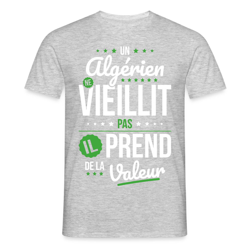 T-shirt Homme - Un Algérien ne vieillit pas - gris chiné