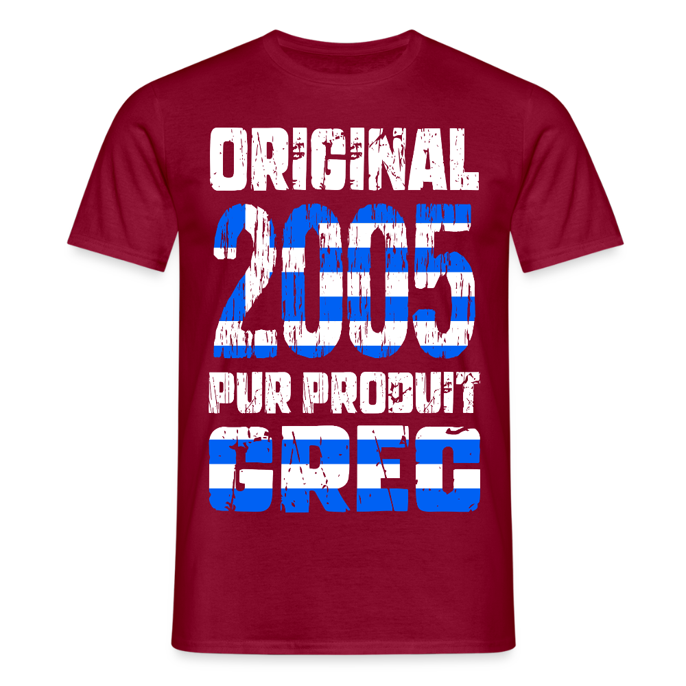 T-shirt Homme - Anniversaire 20 Ans - Original 2005 - Pur produit Grec - rouge brique