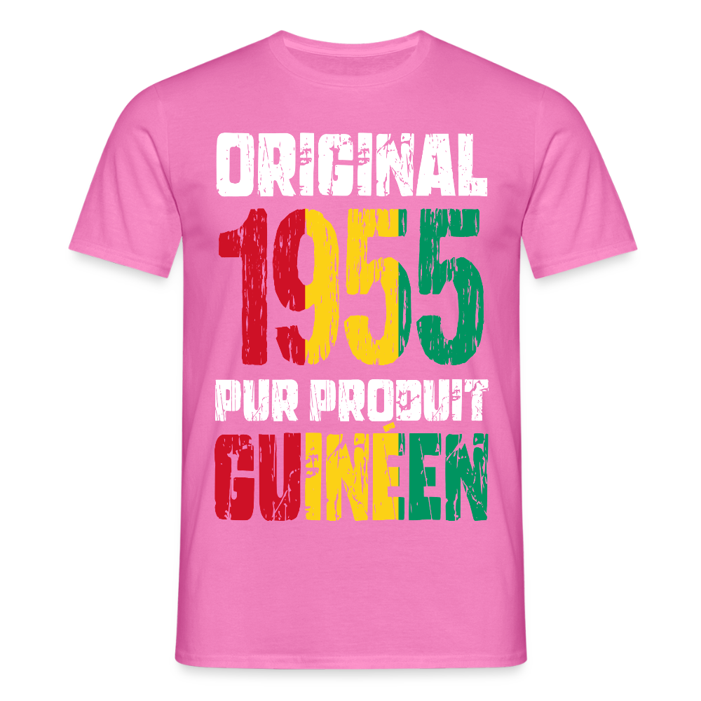 T-shirt Homme - Anniversaire 70 Ans - Original 1955 - Pur produit Guinéen - rose