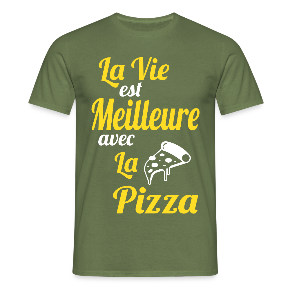 T-shirt Homme - La vie est meilleure avec la Pizza - vert militaire