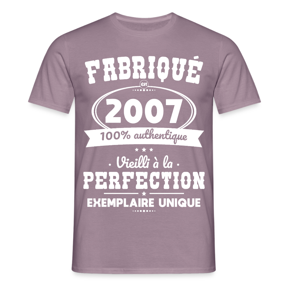 T-shirt Homme - Anniversaire 18 Ans - Fabriqué en 2007 - mauve gris