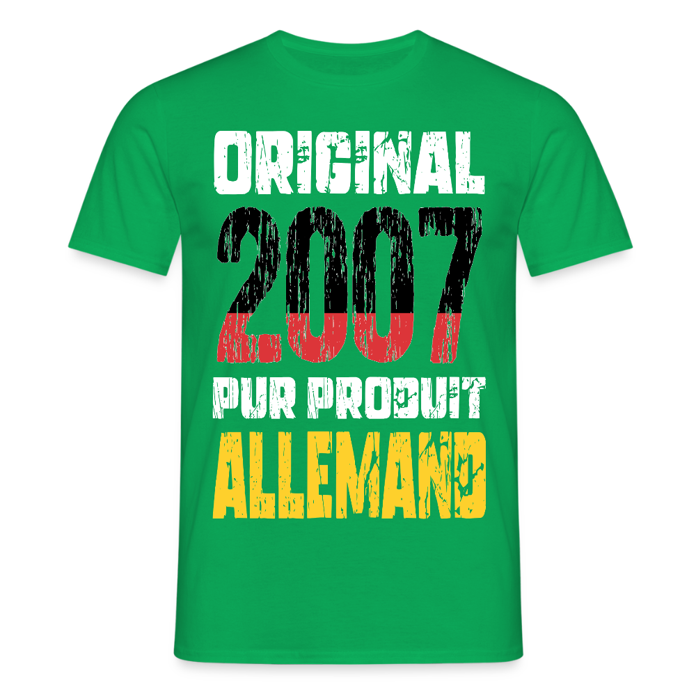 T-shirt Homme - Anniversaire 18 Ans - Original 2007 - Pur produit Allemand - vert