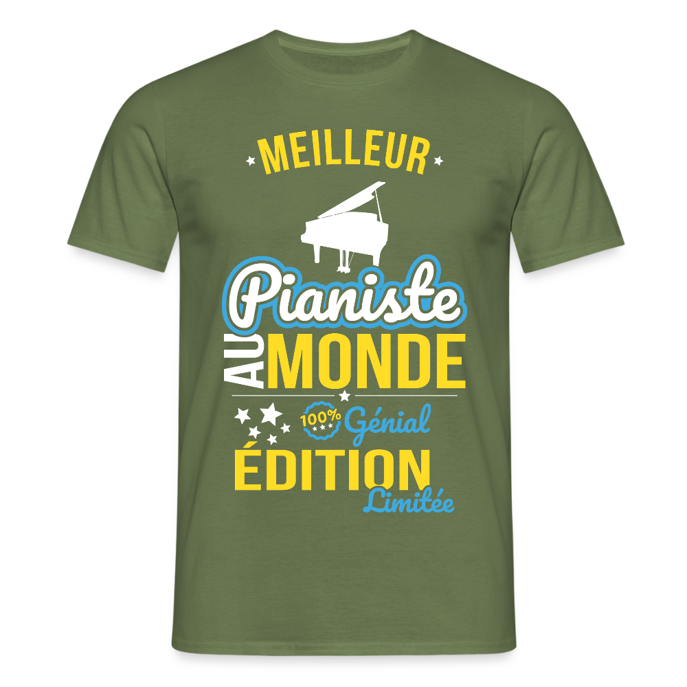 T-shirt Homme - Meilleur Pianiste au monde - 100% génial - vert militaire