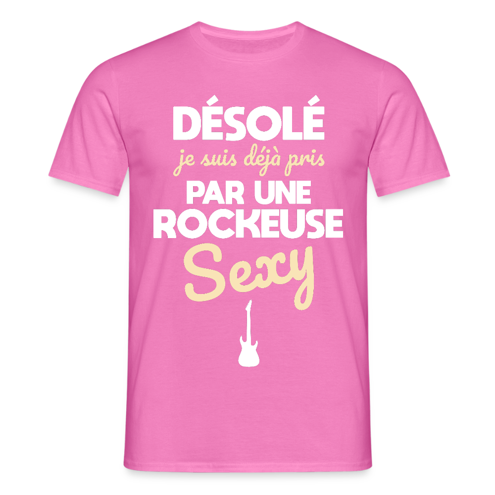 T-shirt Homme - Je suis pris par une rockeuse sexy - rose