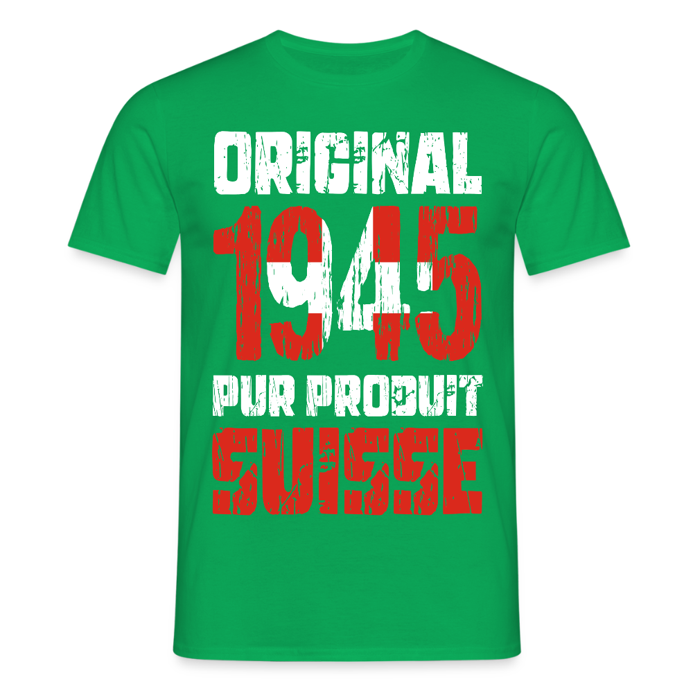 T-shirt Homme - Anniversaire 80 Ans - Original 1945 - Pur produit Suisse - vert