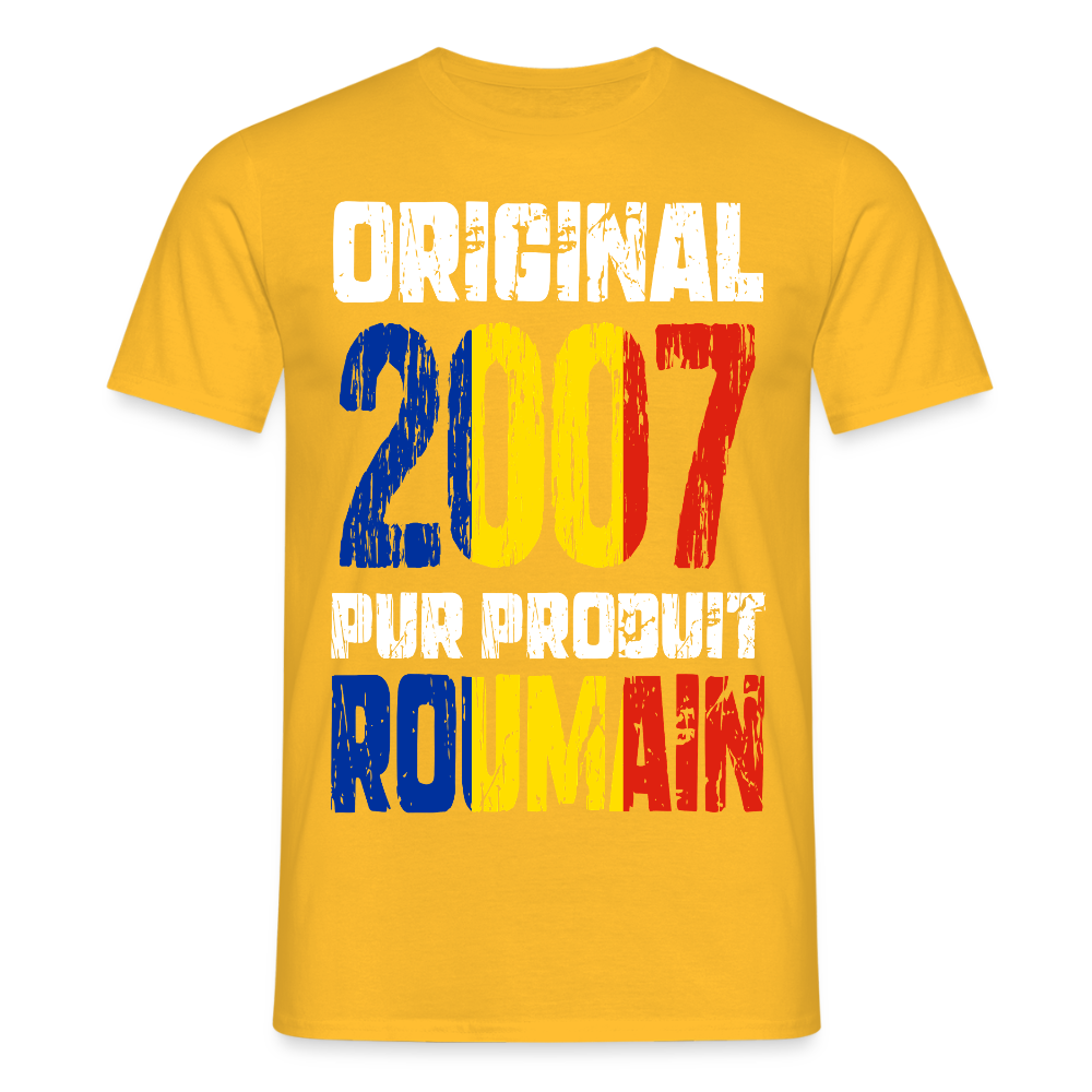 T-shirt Homme - Anniversaire 18 Ans - Original 2007 - Pur produit Roumain - jaune