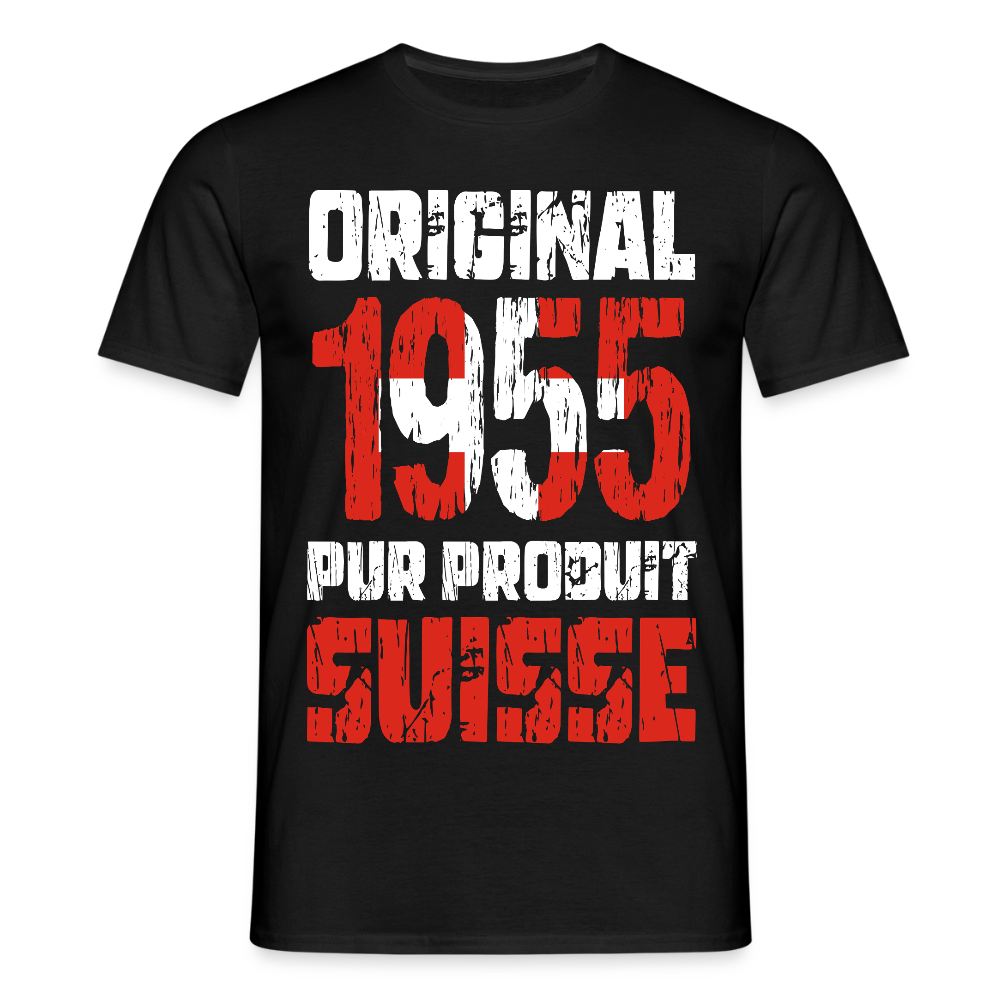 T-shirt Homme - Anniversaire 70 Ans - Original 1955 - Pur produit Suisse - noir