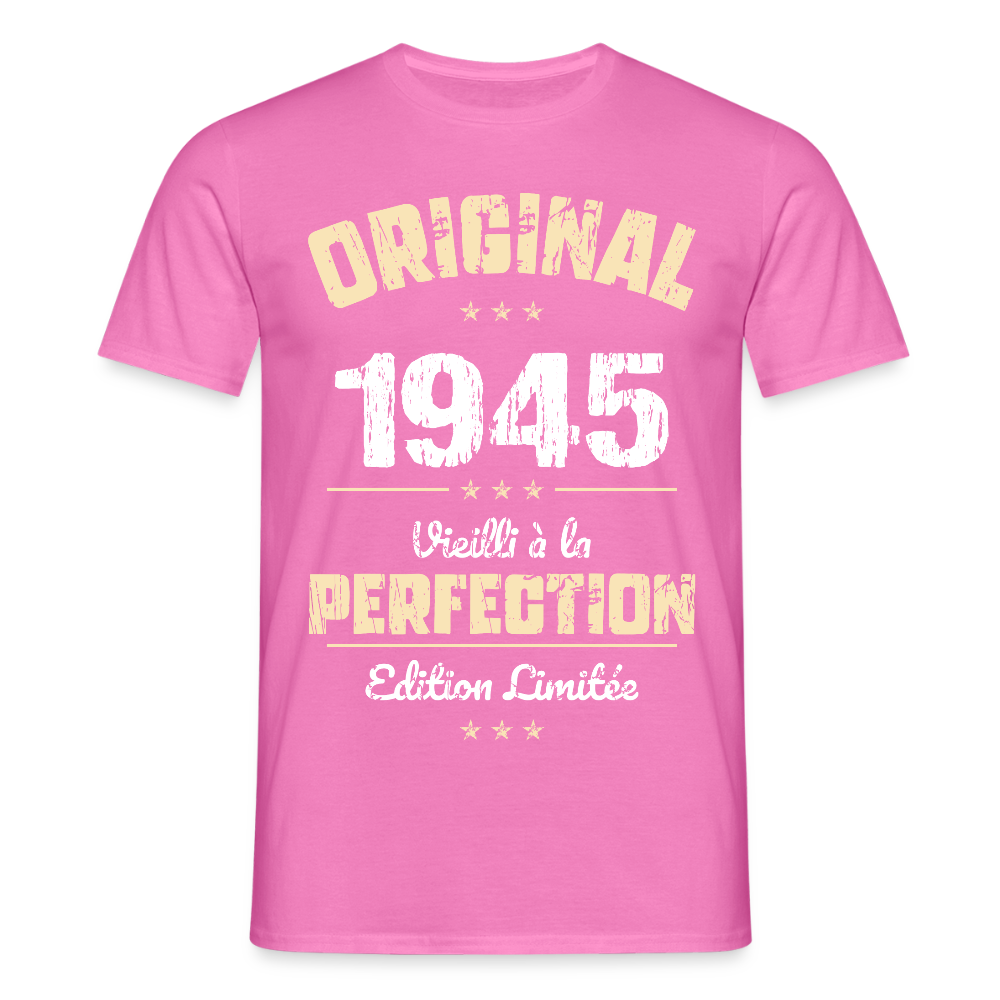 T-shirt Homme - Anniversaire 80 Ans - Original 1945 - rose