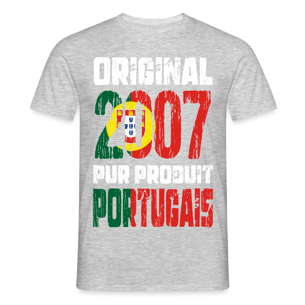 T-shirt Homme - Anniversaire 18 Ans - Original 2007 - Pur produit Portugais - gris chiné