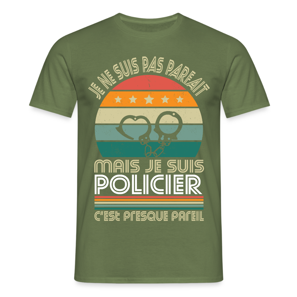 T-shirt Homme - Je ne suis pas parfait mais je suis Policier - vert militaire