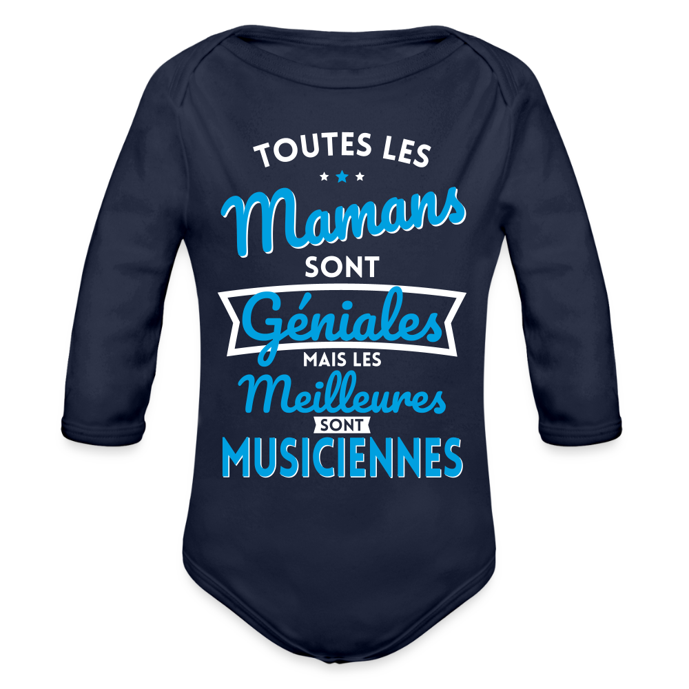 Body Bébé bio manches longues - Mamans géniales - Les meilleures sont musiciennes - marine foncé