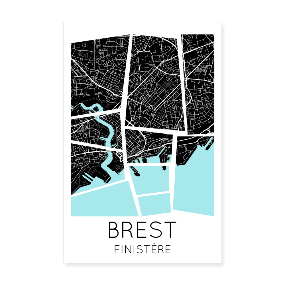 Poster Brest - Plan Brest - 20 x 30 cm - blanc