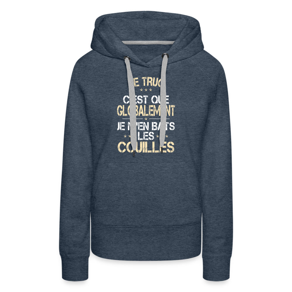 Sweat à capuche Premium Femme - Je m'en bats les couilles - bleu jeans