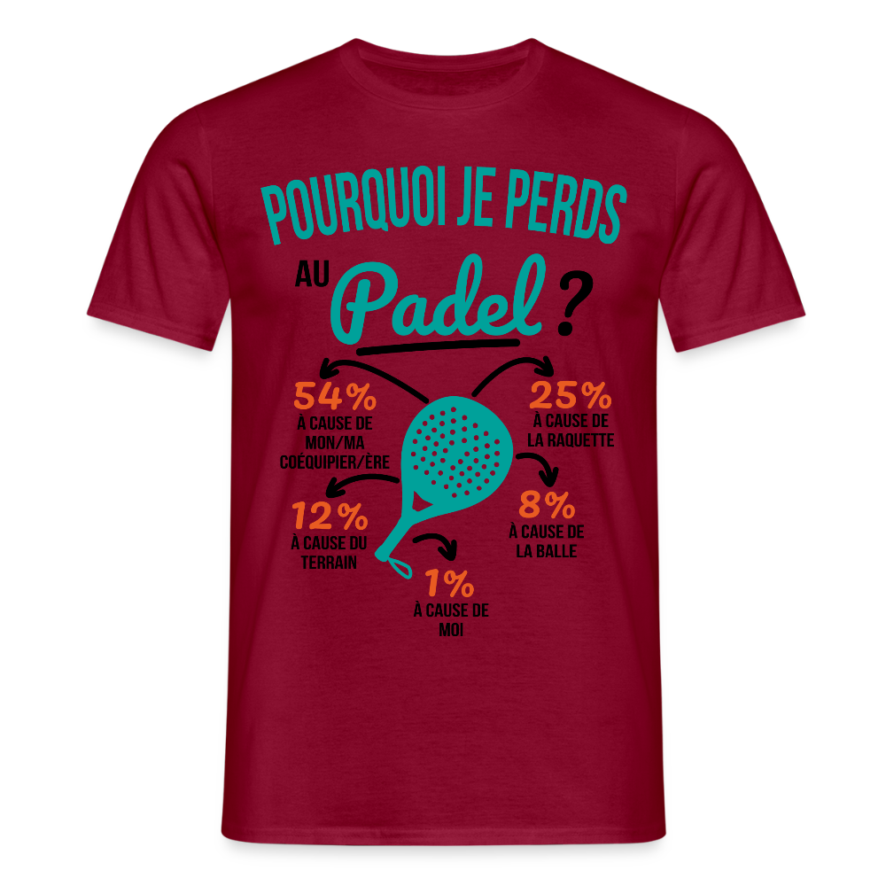T-shirt Homme - Pourquoi Je Perds Au Padel - rouge brique