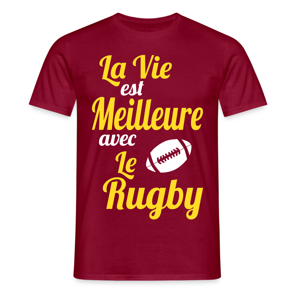 T-shirt Homme - La vie est meilleure avec le Rugby - rouge brique